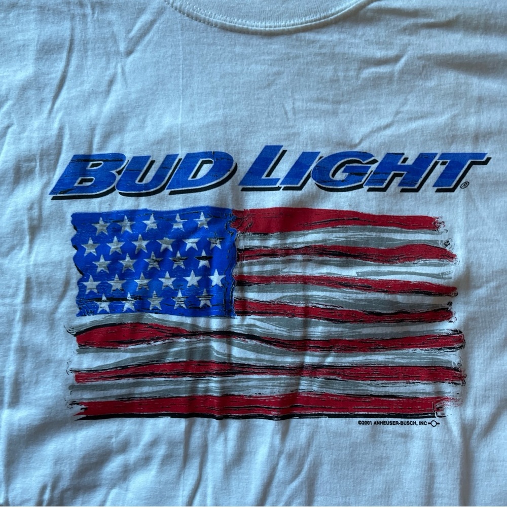 VTG Bud Light Tshirt white w/ American flag - Picture 2 of 11